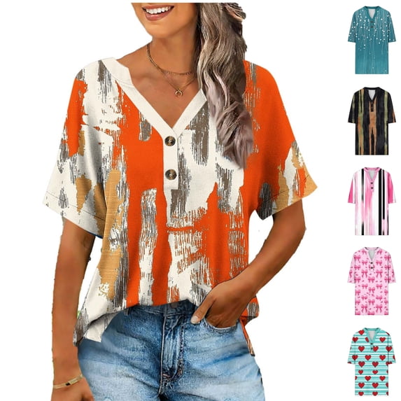 ATENAR Womens Shirts Printed Soft T Shirts for Women Lightweight Tee Orange XL