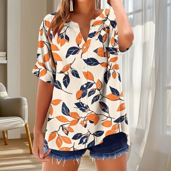 ATENAR Womens Shirts Soft Lightweight Shirts for Women Loose Tee Orange S
