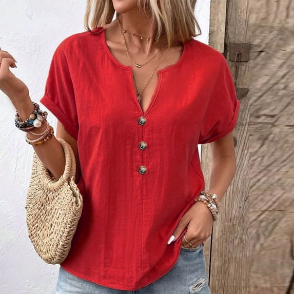 ATENAR Womens Shirts Solid Color Soft T Shirts for Women Lightweight Tee Red S