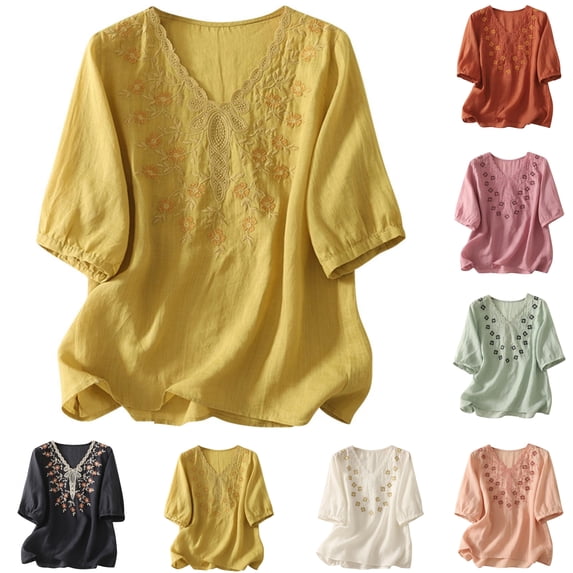 ATENAR Womens Shirts Summer Short Sleeve T Shirts for Women Casual Tee Yellow XL