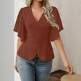 thumbnail image 1 of ATENAR Womens Shirts V Neck Solid Color Tops for Women Soft Tee Brown S, 1 of 5