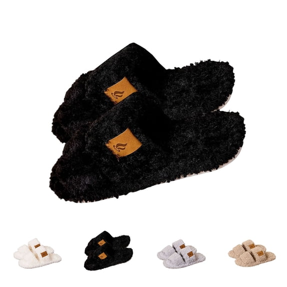 ATENAR Womens Slippers Comfy Slide Shoes Women Fleece House Slipper Black 9-9.5