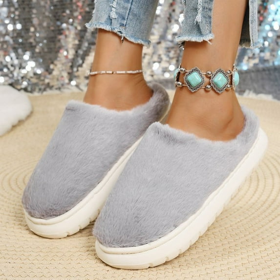 ATENAR Womens Slippers Fuzzy Slip On Shoes Women indoor and Outdoor House Slipper Gray 36