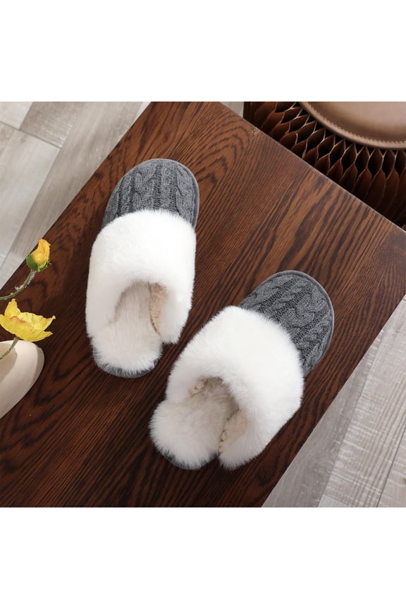 Womens Slippers Slide Fleece Shoes Men Wide House Slipper Dark Gray 7.5