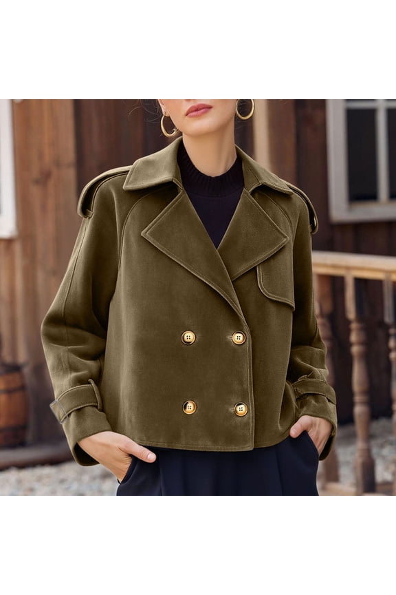 Womens Suede Jacket Womens Jackets Casual Outerwear Double Breasted Fashion Cardian Brown M