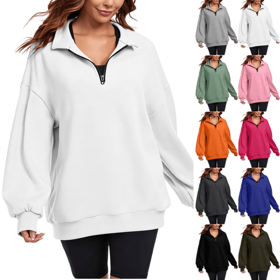 ATENAR Womens Sweatshirt,Sweatshirts for Women,Warm,Soft,Solid,Stretch Fabric,White,M