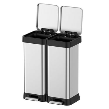 ATENOW 16 Gallon Kitchen Dual Compartment Garbage Can, Silver