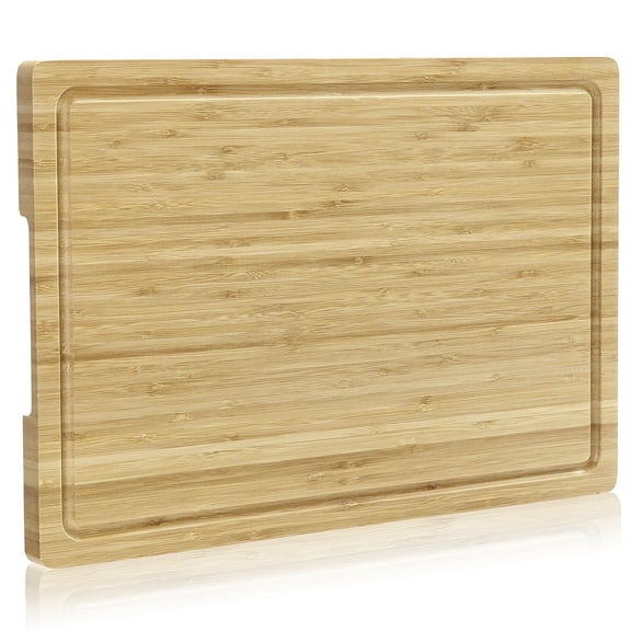 ATENOW 18"x12" Bamboo Wood Cutting Board for Kitchen, Large Chopping Board, Wooden Cheese Charcuterie Board, with Side Handles and Juice Grooves
