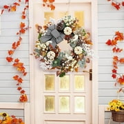 ATENOW 20'' Fall Wreaths for Front Door, Fall Decorations for Home Pumpkin Wreath with Bow Leaves Pine Cones, Autumn Wreath for Wall Window Outdoor Porch Thanksgiving Harvest Decor