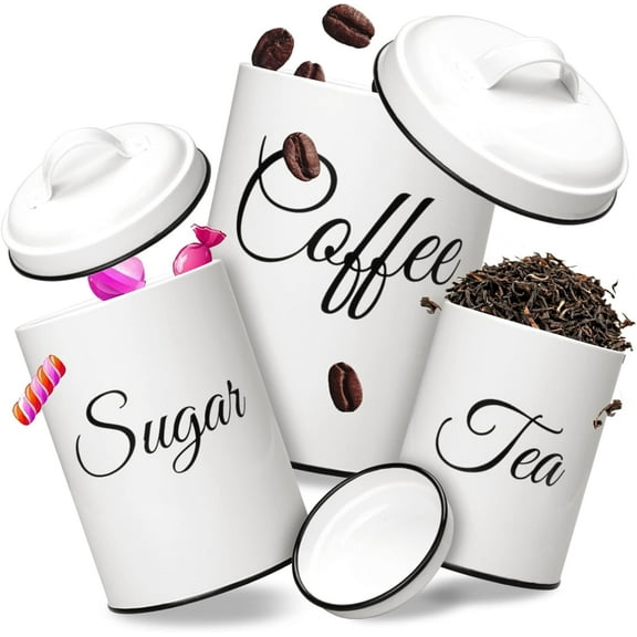 ATENOW 3pcs Canister Sets for Kitchen Counter, Decorative Coffee Tea Sugar Container Set, Country Rustic Farmhouse Canisters Sets for the Kitchen