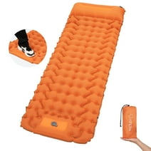 ATEPA Ultralight Inflatable Camping Air Mattress Built-in Foot Pump & Pillow, Waterproof Compact Sleeping Pad for Camping Backpacking, 77"X27", Orange