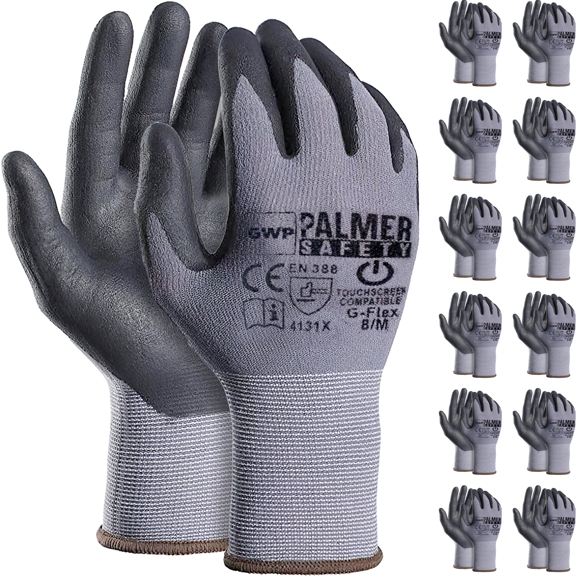 MicroFoam Nitrile Coated Work Gloves - 6 Pairs, Seamless Nylon, Gray