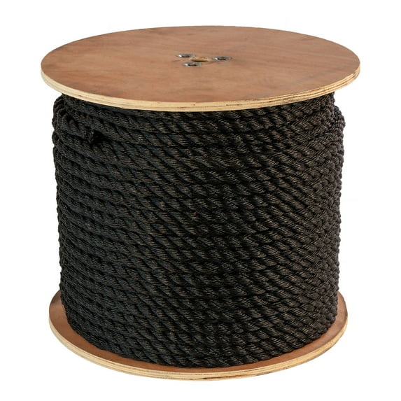 ATERET Twisted 3-Strand Black Polypropylene Rope Monofilament I 3/4" x 600 Feet I 7,650 lbs. Tensile Strength I Lightweight & Heavy-Duty Synthetic Cord for DIY Projects, Marine, Commercial Use