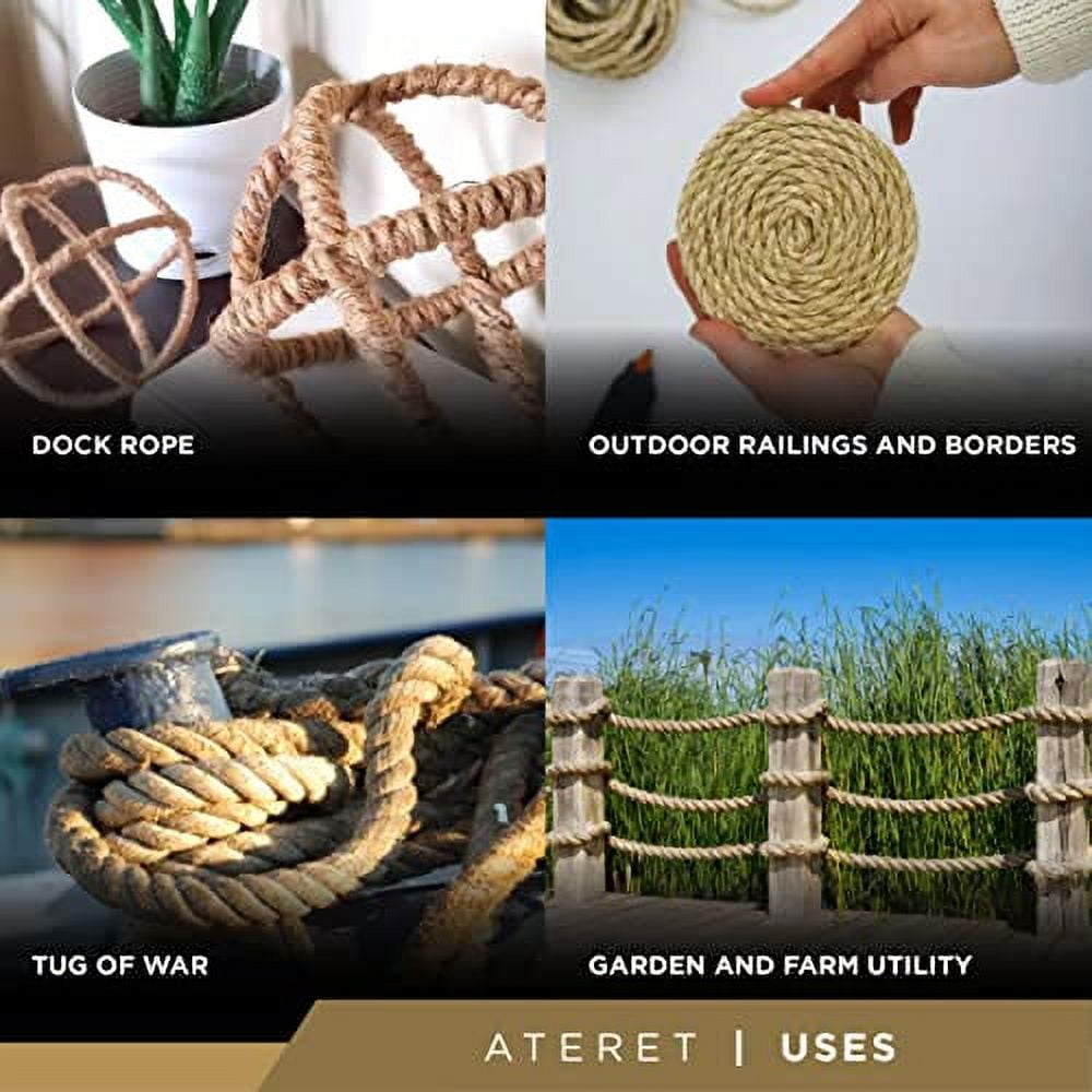 ATERET Twisted Manila Rope I 3 Strand Natural Fiber Rope I 1/4 inch x ...