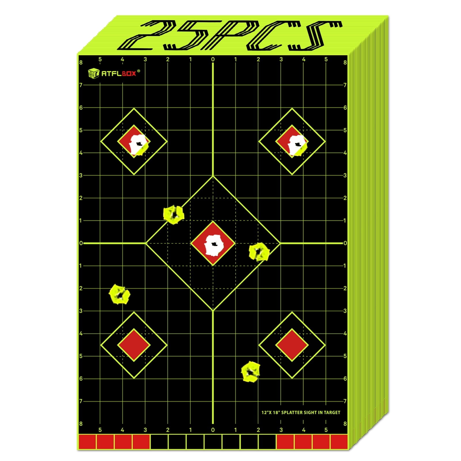 ATFLBOX  25PCS 12x18 inch Sight in Splatter Paper Target and Adhesive Target Sticker, Two-Color Bright Fluorescent Yellow and White, Easily seen on Impact for Indoor and Outdoor Shooting Range