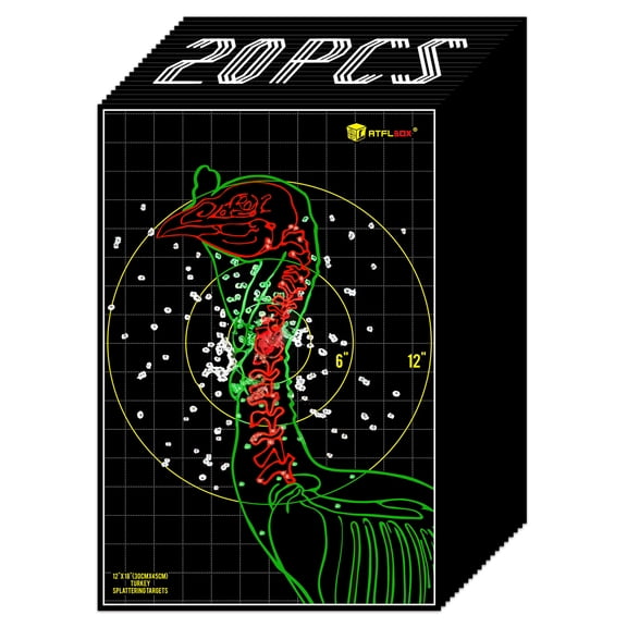 ATFLBOX 20 Pcs Splatter Turkey Targets, 12x18 Inch Adhesive Highly Visible Turkey Target Stickers for Shotgun Patterning, Splash Effect of Multiple Colors Shooting Practice