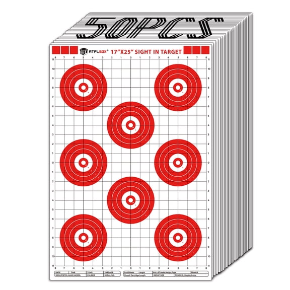 ATFLBOX Sight in Shooting Range Paper Target, 17X25 Inch Paper Red Bullseye Shooting Targets Suitable for Handgun, Rifle, Pellet Gun, Airgun, BB Guns, Airsoft