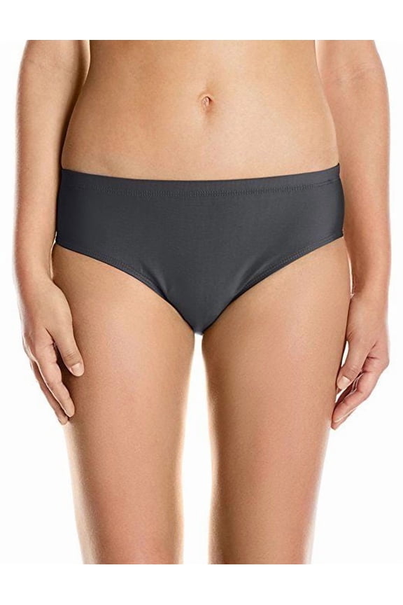 Women's Cabana Solids Landa Mid Waist Bikini Bottom, Black, XS