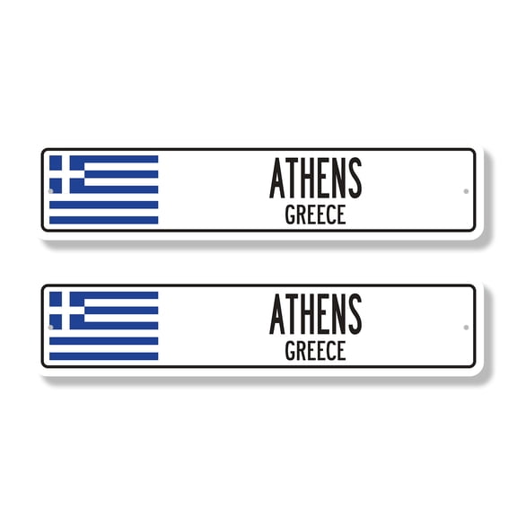 ATHENS GREECE Classic Street Sign (2 Pack) Greek Grecian flag city country road wall gift Road Sign | 4" X 18" Aluminum Metal Address Sign