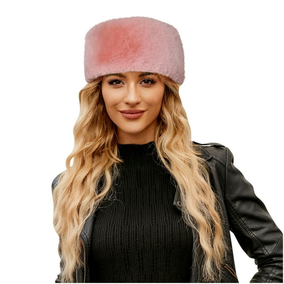 ATHJRT Classic Cossack Hats for Women Fashion Solid Color Headwear Winter Warm Fuzzy Fleece Caps Fisherman Trawlers Toboggans Hat Pink#01 Free Size