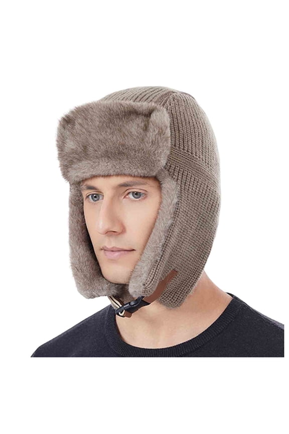 ATHJRT Men's Trooper Hat Winter Thermal Fuzzy Fleece Outdoor Biking Running Caps with Chin Strap Earflap Trapper Ushanka Hats Brown Free Size