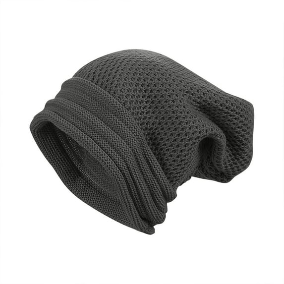 ATHJRT Unisex Winter Knit Slouchy Beanie Hats Fashion Solid Color Thermal Crochet Trawler Hats Baggy Fisherman Toboggan Skullcaps Dark Gray Free Size