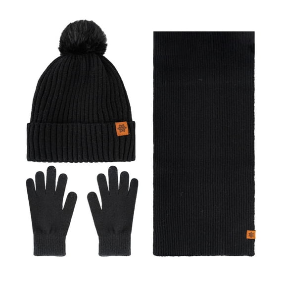 ATHJRT Winter Hat Glove Scarf Set for Men Women 3 Pieces Skullcaps Touchscreen Gloves Long Neck Scarves Set Fashion Cable Knit Outfit Black#03 Free Size