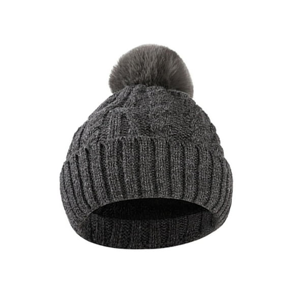 ATHJRT Winter Hats for Men Women Warm Cable Knit Beanie with Pompom Solid Color Stocking Cuffed Caps Outdoor Cycling Skiing Skullcap Gray Free Size