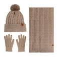 thumbnail image 1 of ATHJRT Winter Scarf Glove Beanie Set for Women Cable Knit Mitten Gloves Long Scarves Neck Warmer 3 Pieces Set Outdoor Snow Skiing Outfit Khaki#01 Free Size, 1 of 3