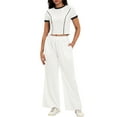 thumbnail image 1 of ATHLECHIC Women's 2 Piece Summer Short Sleeve Crew Neck Crop Tops Wide Leg Pants Sweatsuit Sets M White, 1 of 5