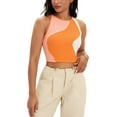 thumbnail image 1 of ATHLECHIC Women's Ribbed Summer Color Block Sleeveless Crew Neck Crop Basic Going Out Tank Tops M Orange, 1 of 5