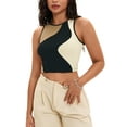 thumbnail image 1 of ATHLECHIC Women's Ribbed Summer Color Block Sleeveless Crew Neck Crop Basic Going Out Tank Tops S Black Brown, 1 of 5