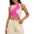 thumbnail image 1 of ATHLECHIC Women's Ribbed Summer Color Block Sleeveless Crew Neck Crop Basic Going Out Tank Tops S Pink, 1 of 5