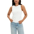 thumbnail image 1 of ATHLECHIC Women's Ruched Summer Ribbed Crew Neck Sleeveless Shirts S White, 1 of 5