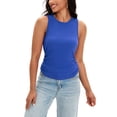thumbnail image 1 of ATHLECHIC Women's Ruched Summer Ribbed Crew Neck Sleeveless Shirts XL Royal Blue, 1 of 5