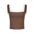 thumbnail image 1 of ATHLECHIC Women's Slim Fitted Crop Tank Top Color Block Square Neck Sports Camisole for Summer S Brown, 1 of 5