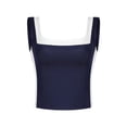 thumbnail image 1 of ATHLECHIC Women's Slim Fitted Crop Tank Top Color Block Square Neck Sports Camisole for Summer XL Navy, 1 of 5