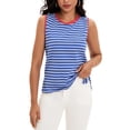 thumbnail image 1 of ATHLECHIC Women's Tank Top Striped Color Block Side Slits Crew Neck Summer Sleeveless Tops 2XL Blue Red, 1 of 5