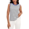 thumbnail image 1 of ATHLECHIC Women's Tank Top Striped Color Block Side Slits Crew Neck Summer Sleeveless Tops M White Blue, 1 of 5