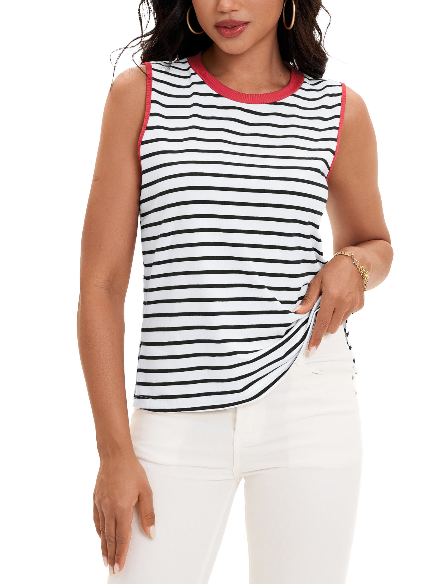 Chic Striped Collared Tank Top