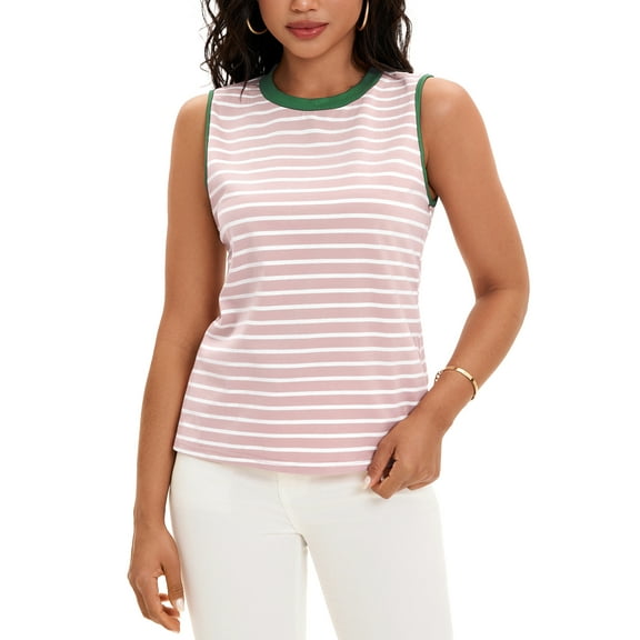 ATHLECHIC Women's Tank Top Striped Color Block Side Slits Crew Neck Summer Sleeveless Tops XL Pink Green