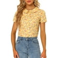 thumbnail image 1 of ATHLECHIC Women's Summer Peter Pan Collar Shirts Button Front Vintage Floral Blouse Top M Yellow, 1 of 7
