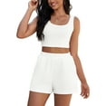 thumbnail image 1 of INSPIRE CHIC Inspired Women's 2 Piece Outfits Ribbed Knit Crop Tank Tops Shorts Sets with Pocket L White, 1 of 5