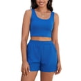 thumbnail image 1 of INSPIRE CHIC Women's 2 Piece Outfits Ribbed Knit Crop Tank Tops Shorts Sets with Pocket XL Blue, 1 of 5