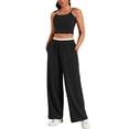 thumbnail image 1 of ATHLECHIC Women's Tracksuit Lounge Sets Spaghetti Strap Crop Camisole Tank Tops Straight Leg Pants XL Black, 1 of 5