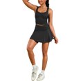thumbnail image 1 of ATHLECHIC Women's Two Piece Sleeveless Ruched Tennis Skirt Crop Top and Pleated Skort XL Black, 1 of 5