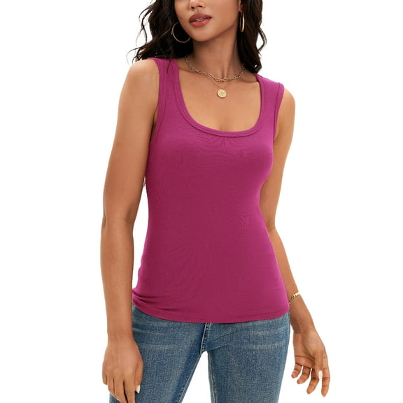 ATHLECHIC Women's Fitted Tank Top Ribbed Knit Scoop Neck Slim Fit Casual Top M Hot Pink