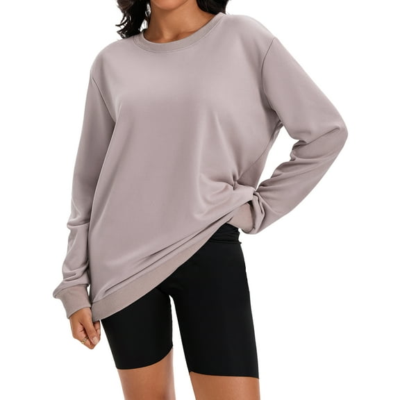 ATHLECHIC Womens Sweatshirt Crew Neck Long Sleeve Hoodie Oversized Pullover Tunic Tops Trendy M Coffee