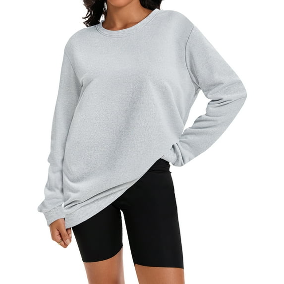 ATHLECHIC Womens Sweatshirt Crew Neck Long Sleeve Hoodie Oversized Pullover Tunic Tops Trendy M Light Gray