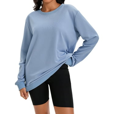 ATHLECHIC Womens Sweatshirt Crew Neck Long Sleeve Hoodie Oversized Pullover Tunic Tops Trendy S Gray Blue